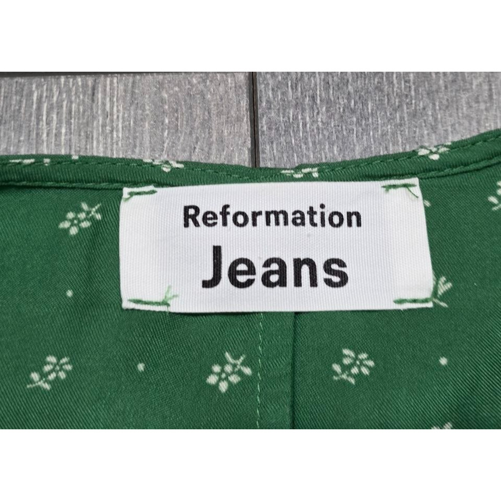 REFORMATION Jeans Green Floral Print V-Neck Tencel Mini-Dress Small A004980 - Picture 6 of 8